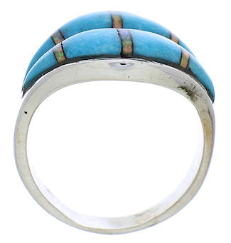 Sterling Silver Jewelry Turquoise Opal Inlay Ring Size 6-3/4 RS44907